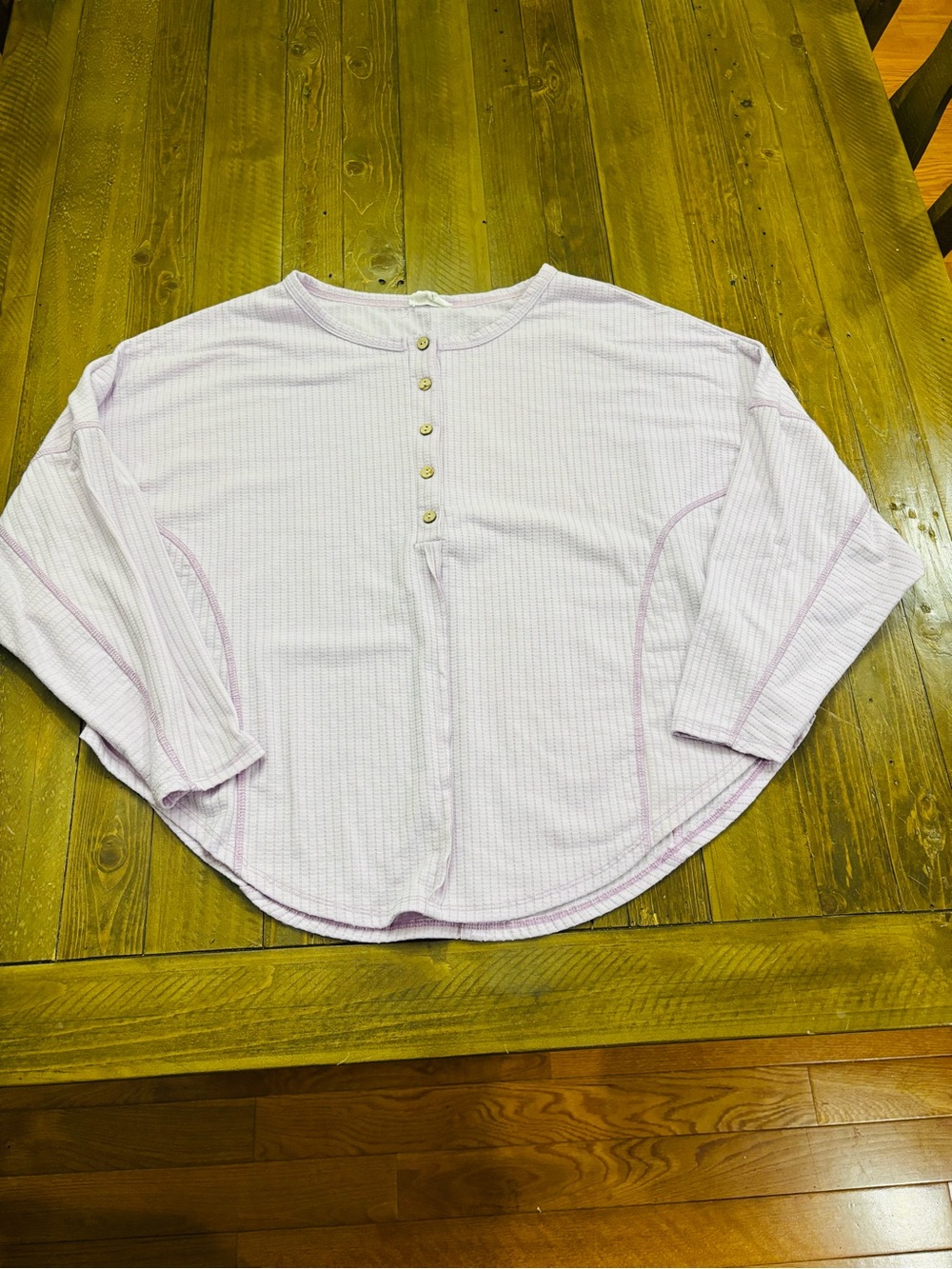 Fantastic Fawn Light Lavender Waffle Knit Henley Long Sleeve Top